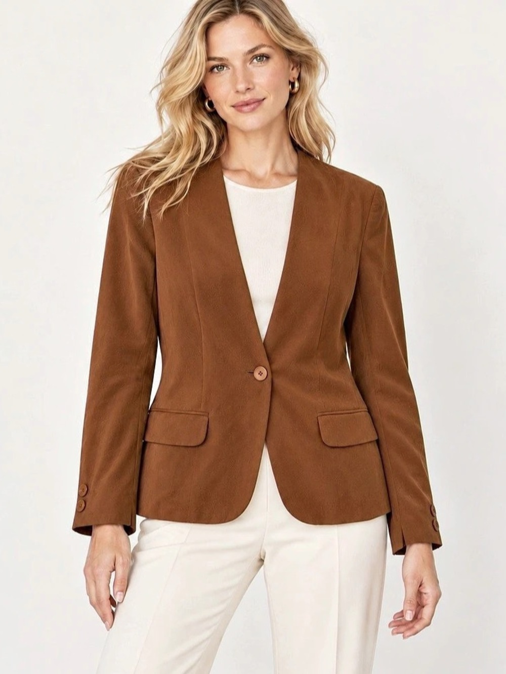 Vintage Ann Taylor Petites 100% Silk Cognac Collarless Blazer 12P